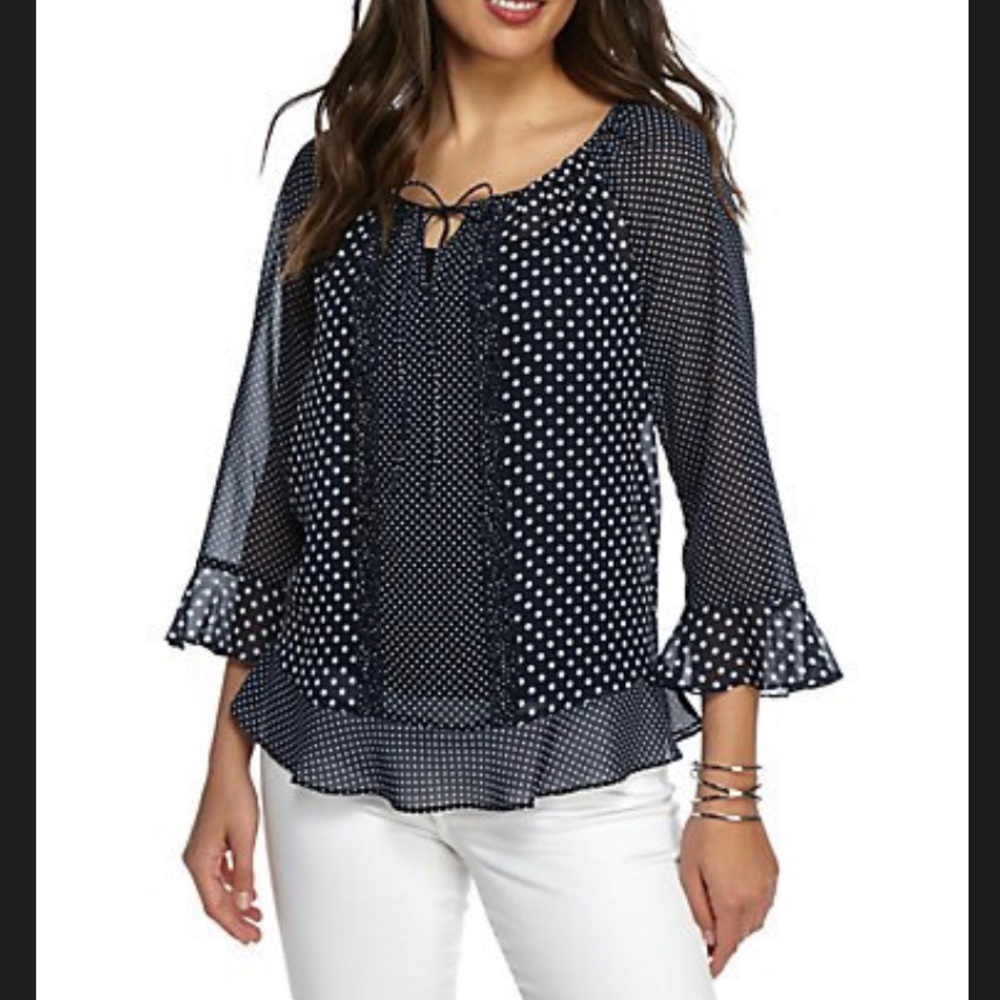 Melissa Paige Gone Dotty Chiffon Peasant Blouse